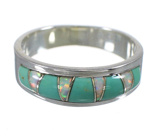 Turquoise Opal Inlay Southwestern Authentic Sterling Silver Ring Size 6-1/2 QX85985